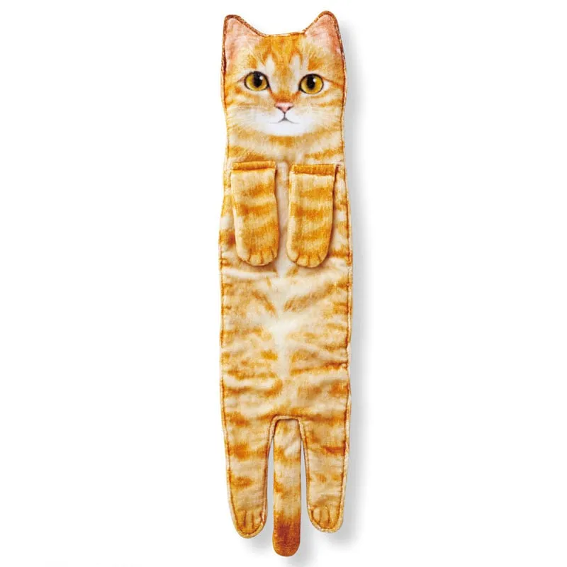 🎁hot goods🎁Funny Hand Towels for Cat Lovers-Cat kitchen towel hanging on a towel rack,the snap button of the cat's hand prevents the towel from slipping off.